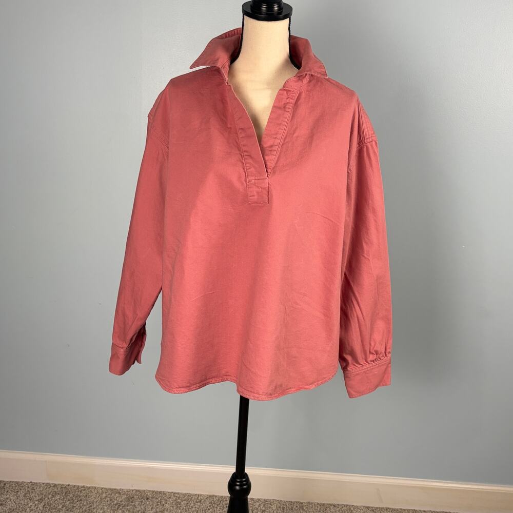 Wonderly Dusty Rose Popover Tunic Top XL Cotton Lyocell Long Sleeve Oversized